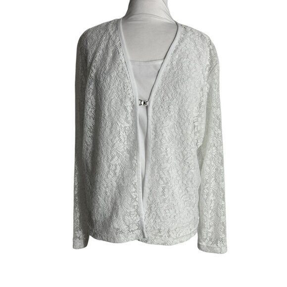 Vintage Ilyza Blouse Faux 2 Piece Size Large Lace Long Sleeve Romantic Modest - Picture 9 of 9